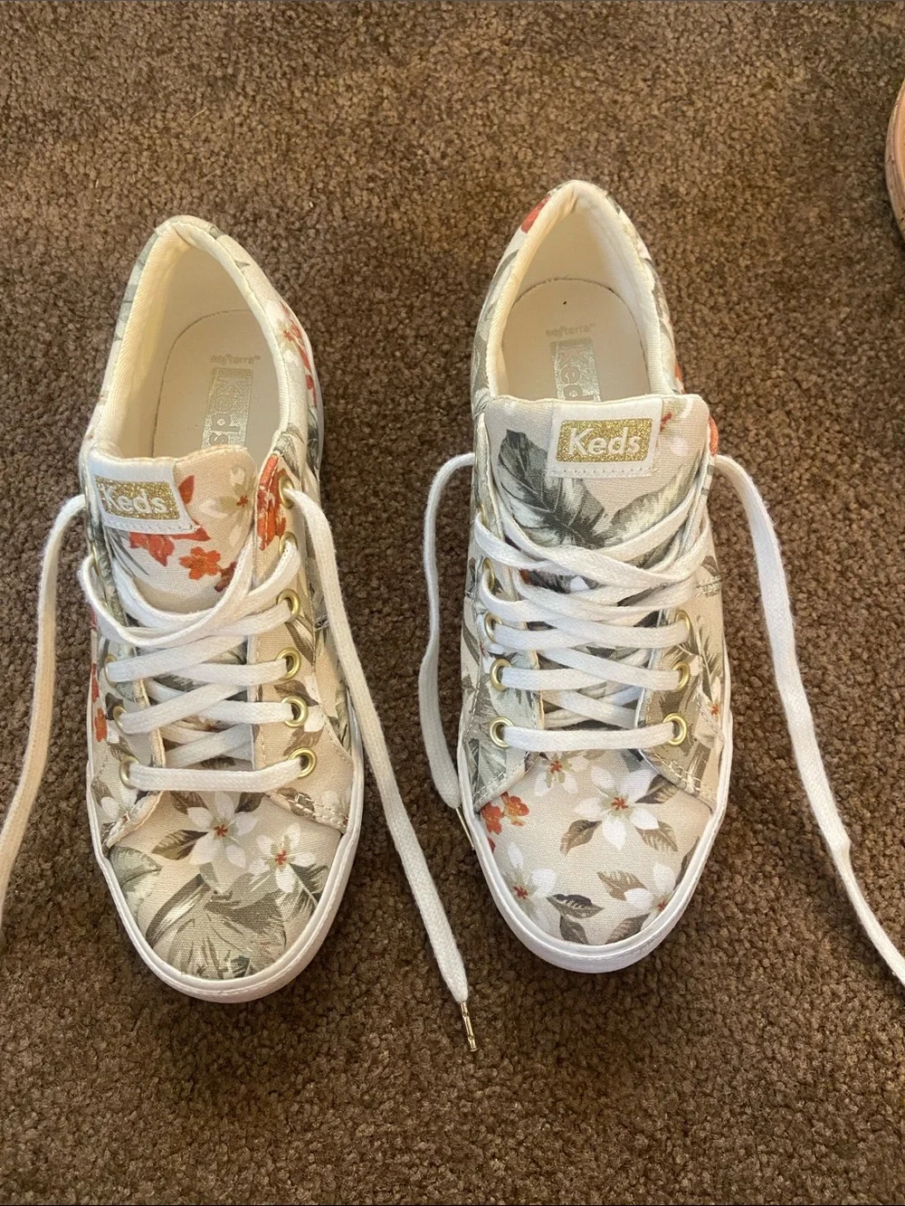 Keds Kids Floral High-Top Sneakers in Cream and Coral